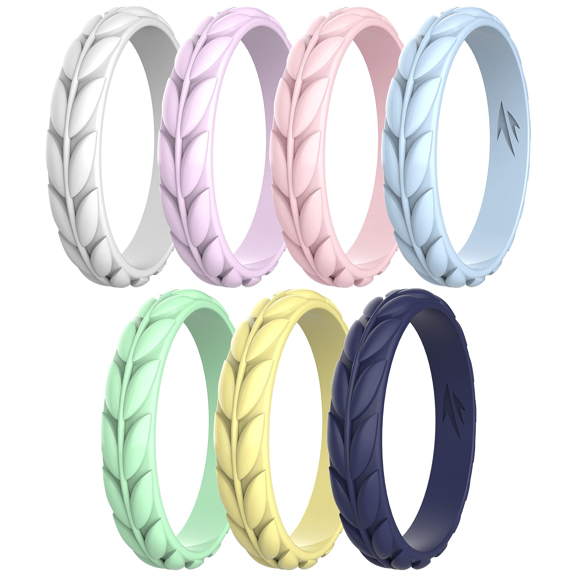 Zollen Olive Leaves Silicone Wedding Rings for Women - Hypoallergenic Rubber Wedding Bands, Stackable Comfort Ring for Active Lifestyle, Gym, Swimming & Outdoor Activities