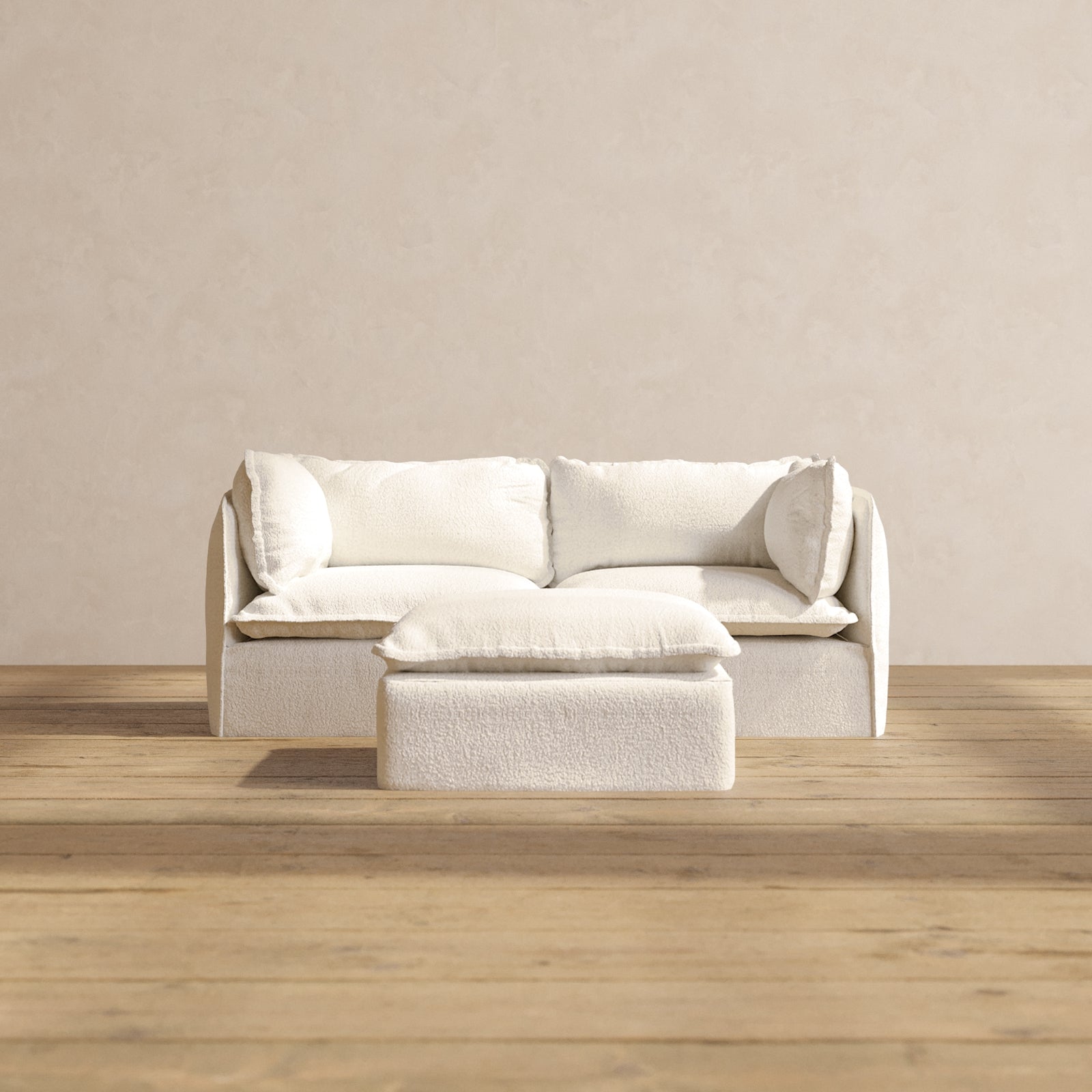 Modular Performance 2 Seater Sofa with Ottoman in Mousse Fabric - Modern Living Room Furniture for Small Spaces | Cozy Lounge Seating for Apartments & Home Theater