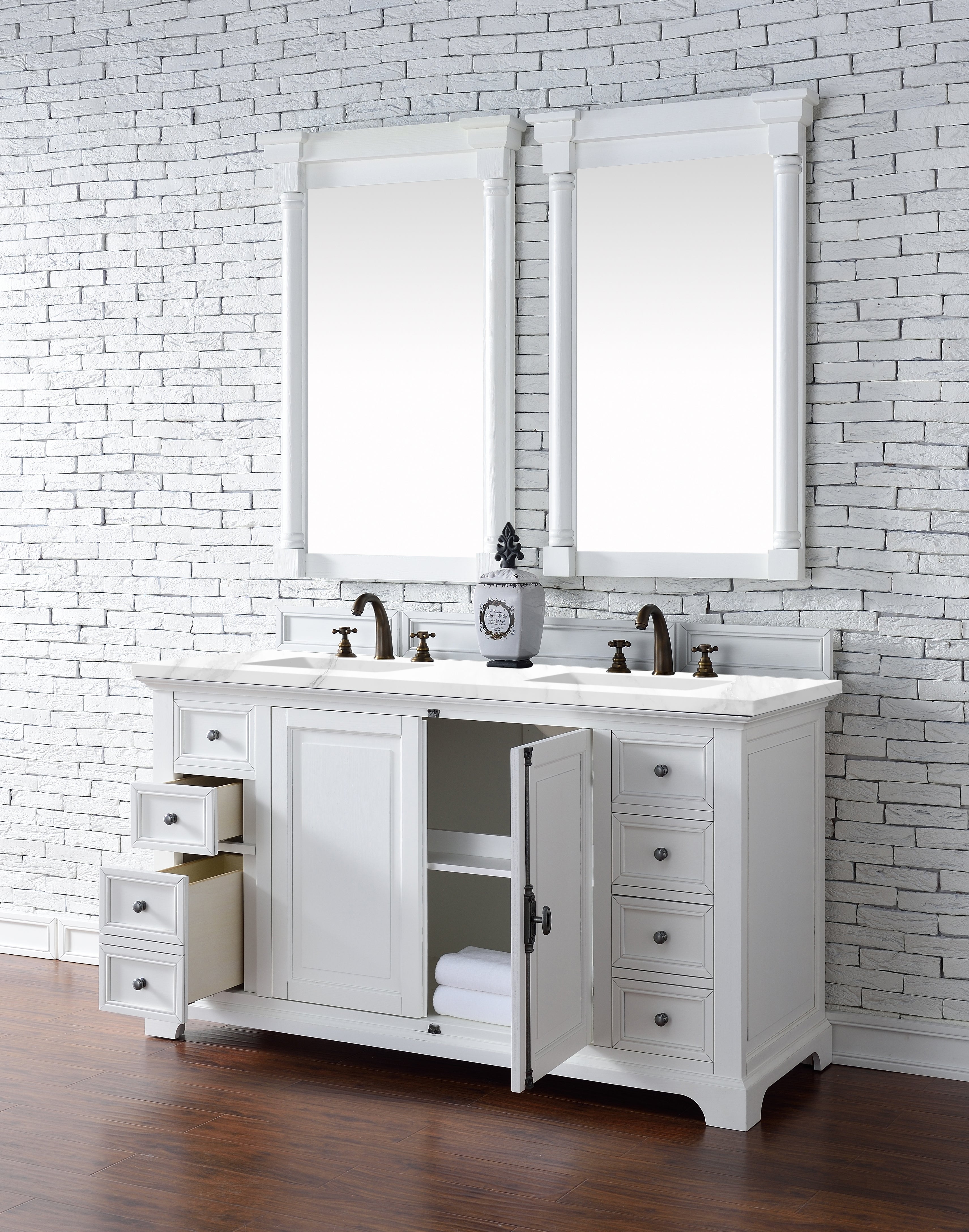 Providence 60-Inch Double Vanity Cabinet with 3CM Classic White Quartz Top - Bright White Bathroom Vanity for Master Bath & Guest Bathroom | Perfect for Modern Home Renovation & Spa-Like Bathroom Experience
