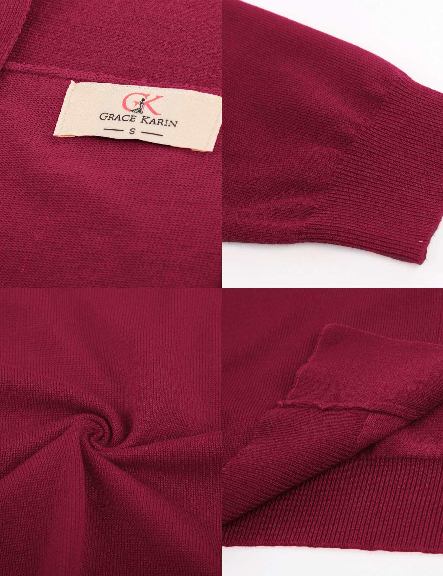 GRACE KARIN Women's 3/4 Sleeve Cardigan Sweater - Cropped Open Front Knit Shrug Bolero Jacket for Office, Casual & Evening Wear