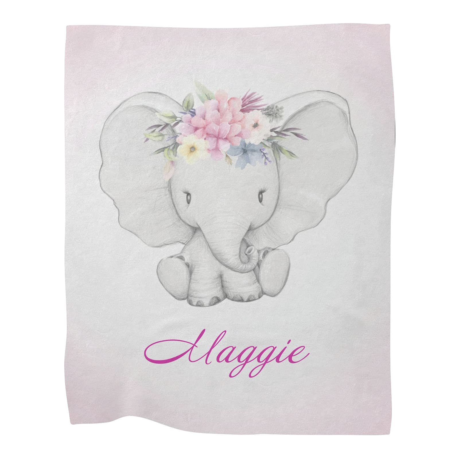 Anneunique Personalized Floral Elephant Baby Blanket - Custom Name Fleece Nursery Throw for Boys & Girls (30