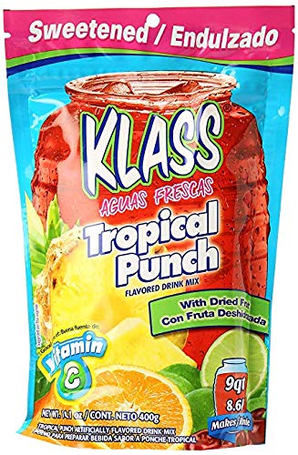 Klass Tropical Punch Flavored Drink Mix with Dried Fruit - 6 Pack | Refreshing Summer Beverage for Parties, Picnics & Outdoor Activities