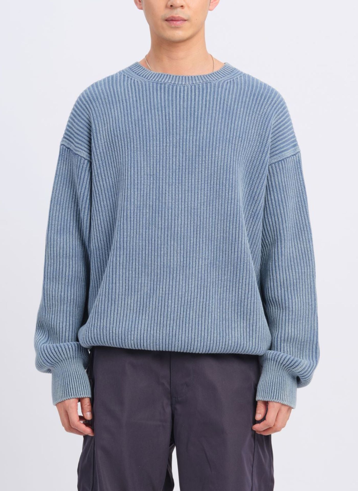 Premium Heavy Washed Cotton Knitted Pullover Sweater - Soft & Durable Men's Casual Wear for Fall & Winter, Perfect for Outdoor Activities and Layered Outfits