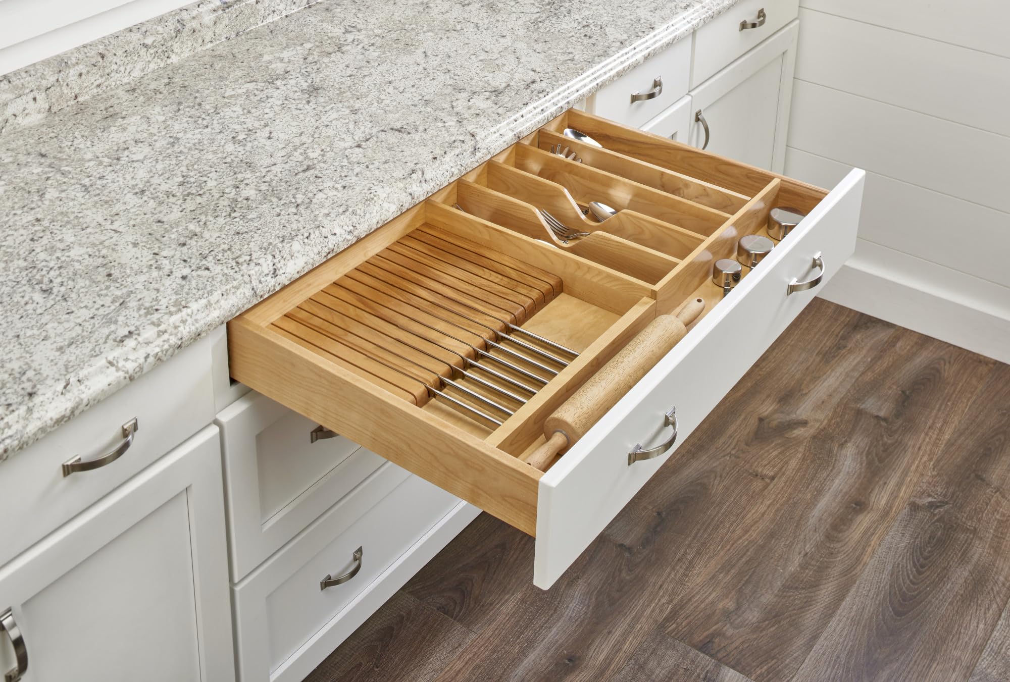 REV-A-SHELF Wooden Customizable Utensil & Knife Block Drawer Organizer - Perfect for Kitchen Drawer Storage and Knife Organization
