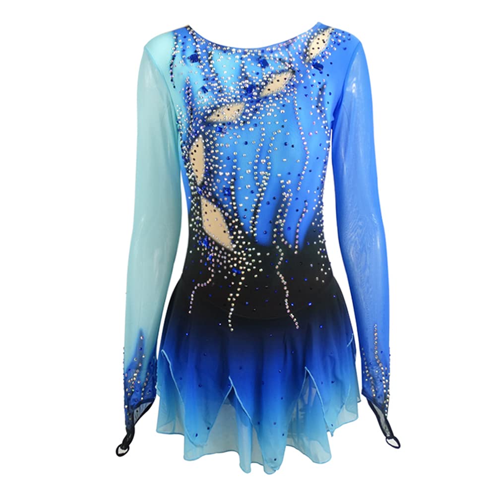 LIUHUO Girls Figure Skating Dress - Blue Ice Skating Competition Costume for Teens & Kids - Perfect for Ice Shows, Competitions, and Pole Dance Performances