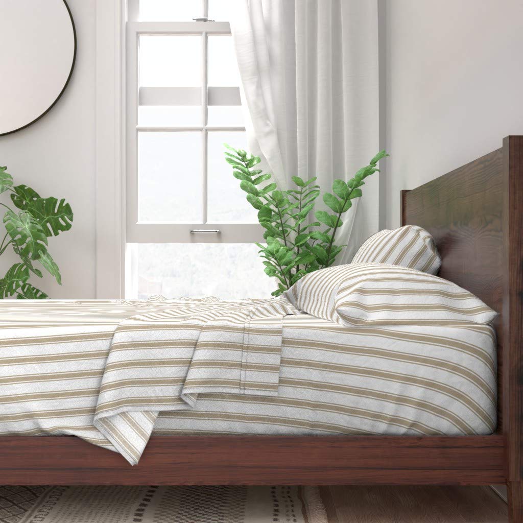 Premium 100% Cotton Twin Sheet Set - 3pc Farmhouse Beige Ticking Stripes Bedding | Soft Breathable Grain Sack French Stripes Design | Perfect for Guest Rooms, Vacation Homes & Cozy Bedroom Decor