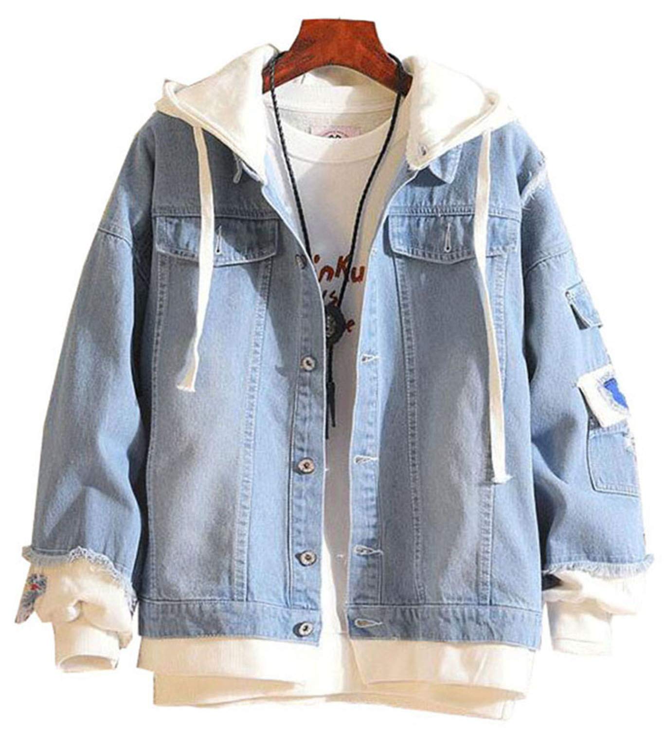 Anime Denim Jacket for Women & Men - Long Sleeve Hooded Trucker Jacket with Sweatshirt Lining | Perfect for Cosplay, Casual Wear, and Anime Conventions