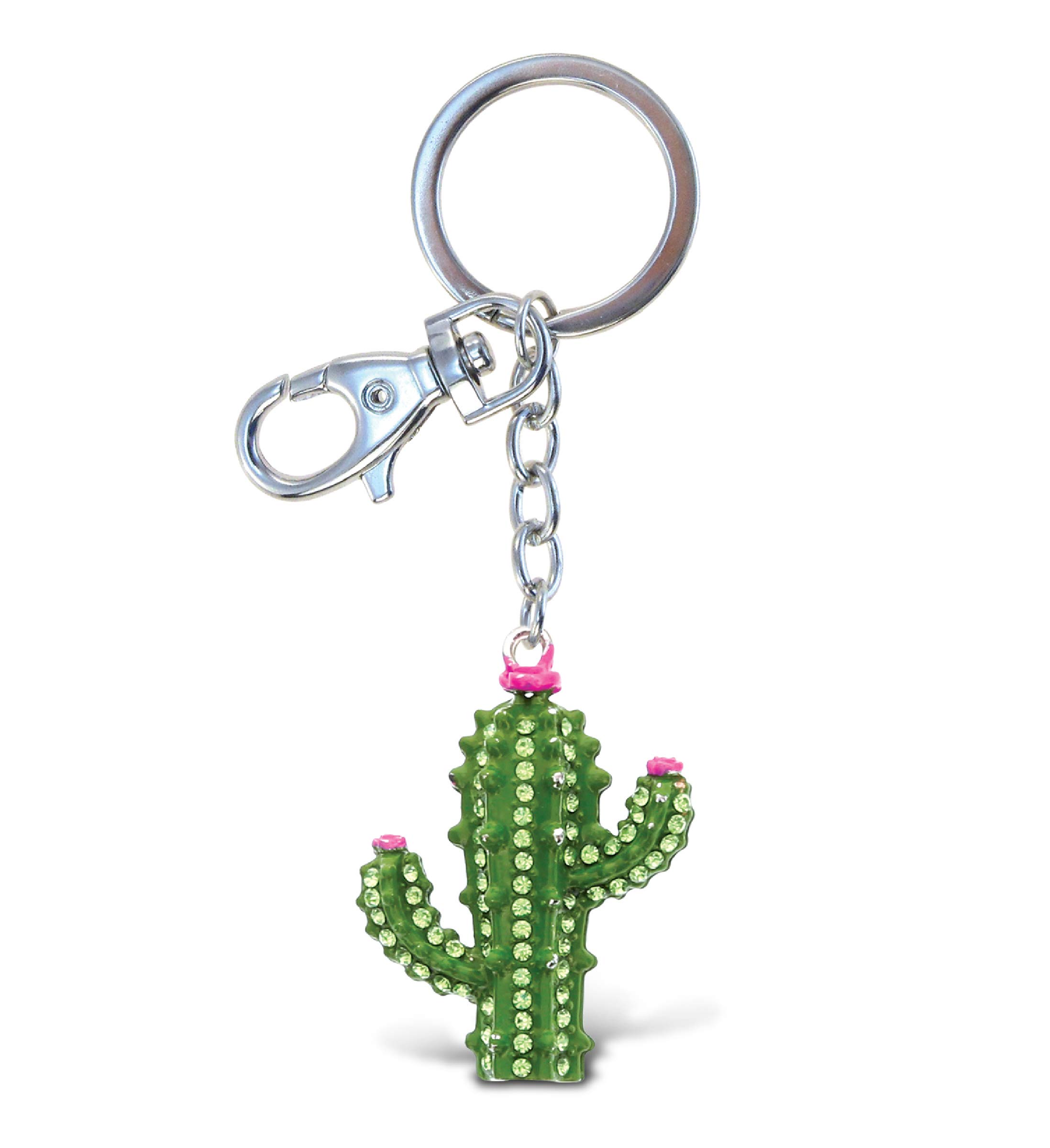 Aqua79 Silver 3D Cactus Keychain - Sparkling Rhinestone Charm, Fashionable Metal Alloy Key Ring with Clasp | Durable Crystal Jewelry Accessory for Women, Girls, Party, Gift Giving, Handbag Decoration
