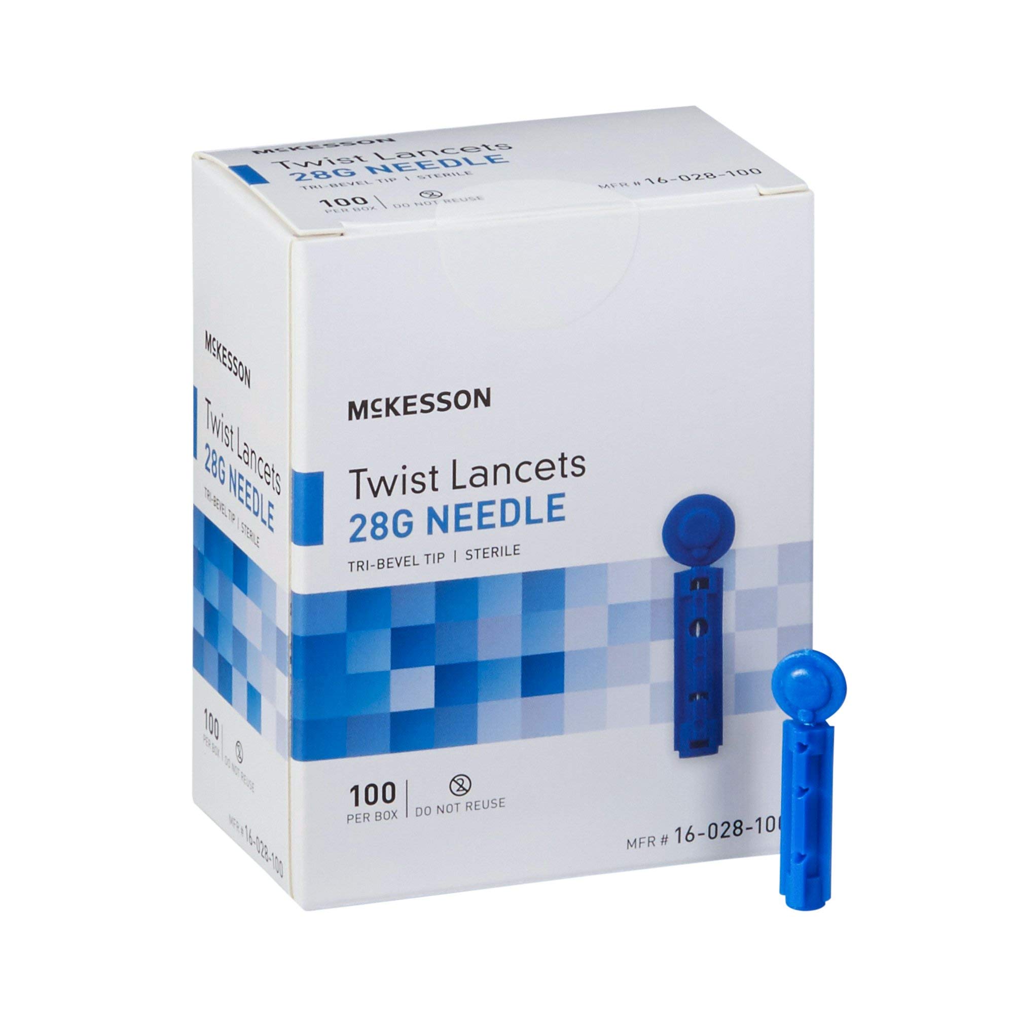 McKesson 16-028-100 Twist Top Lancet Needles - 28 Gauge, 1.8mm Depth (100 Count) - Painless Blood Sugar Testing for Diabetes Monitoring at Home & Clinics