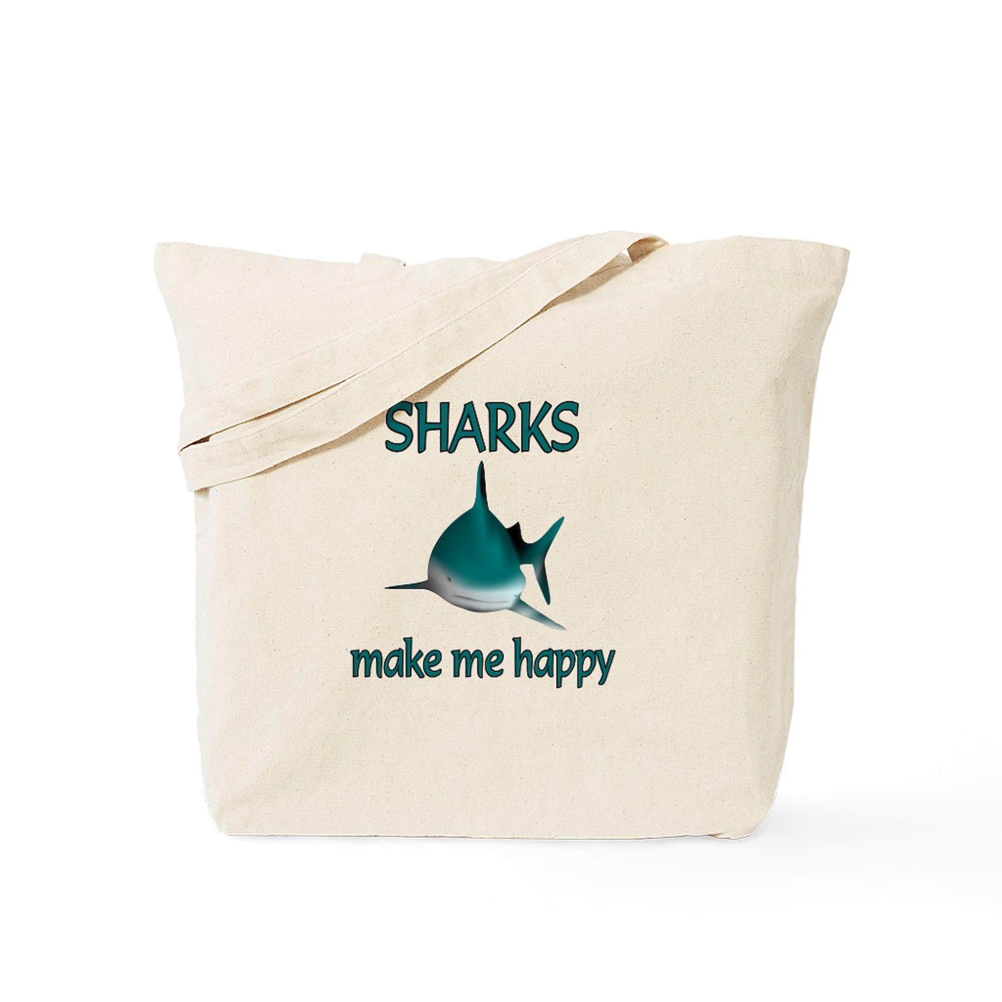 Shark Happy Tote Bag - Natural Canvas Reusable Shopping Bag for Groceries, Beach & Everyday Use | Eco-Friendly & Durable