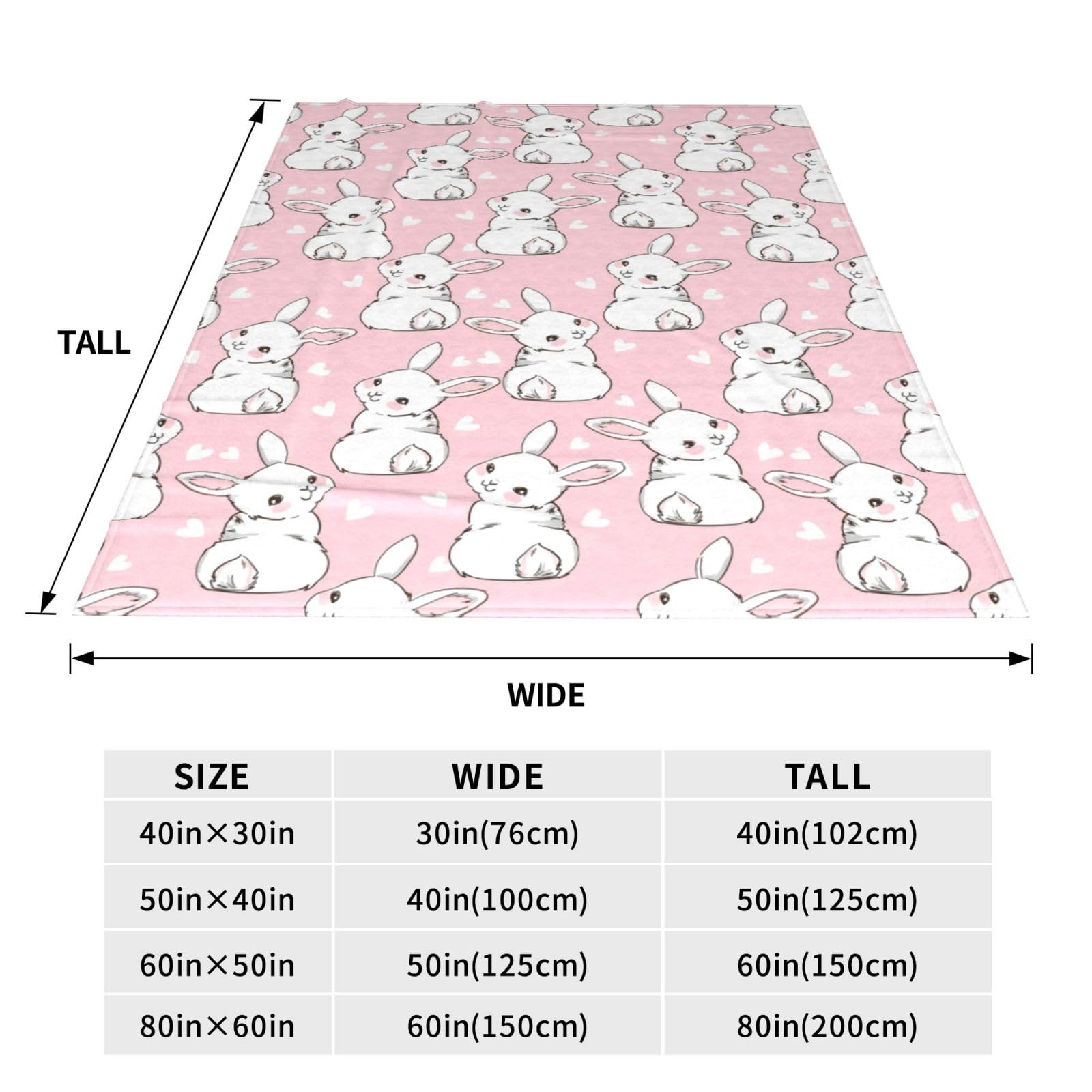 Easter Bunny Blanket for Girls & Adults - Soft Flannel Fleece Throw Blanket with Cartoon Rabbits - 40