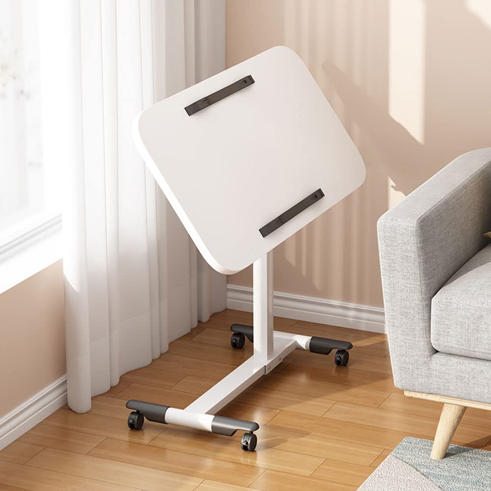 Foldable Overbed Table with Adjustable Height - Portable Rolling Laptop Desk for Home, Office, Hospital | Perfect for Working, Dining, Reading in Bed (White)