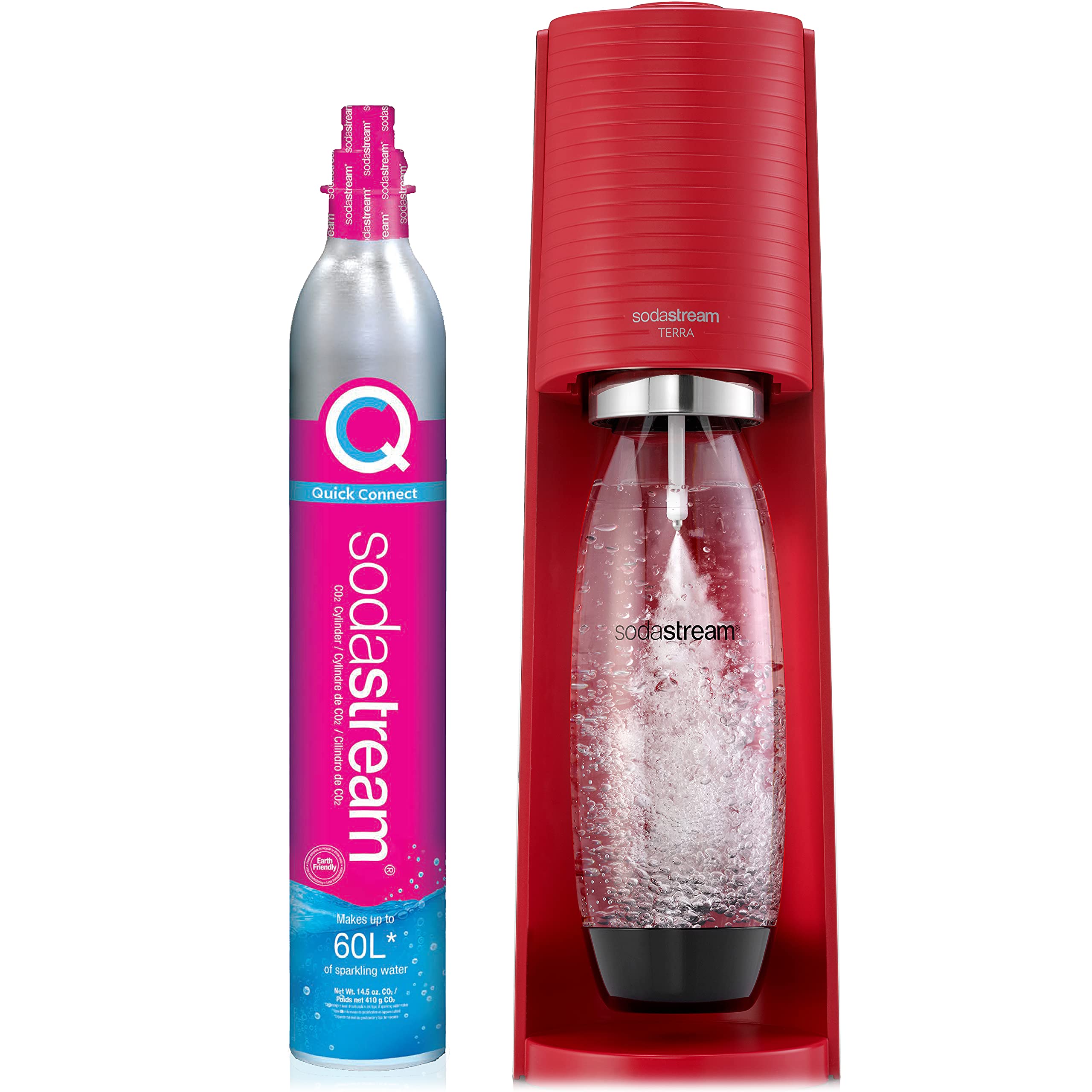 SodaStream Terra Sparkling Water Maker Kit - Red Carbonation Machine with CO2 Cylinder & Dishwasher-Safe Bottle for Home, Office, and Parties | Make Fresh Sparkling Water Instantly