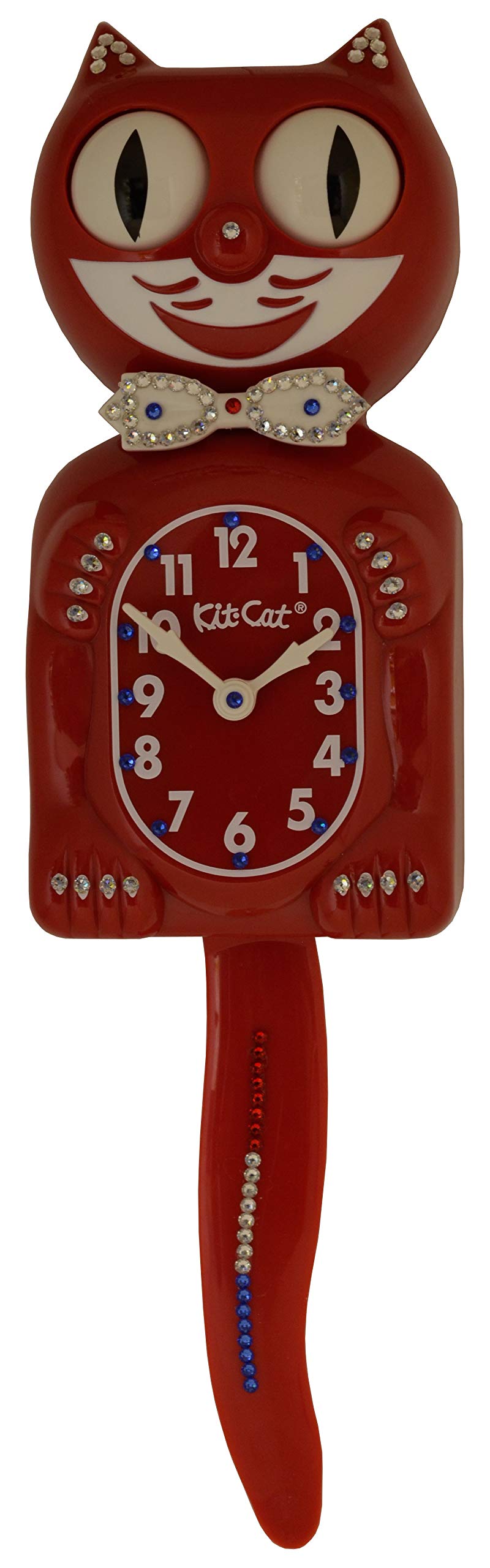 Kit Cat Klock Limited Edition - Red White & Blue Crystal Jeweled Wall Clock | Vintage Retro Decor for Home, Office & Gift Giving