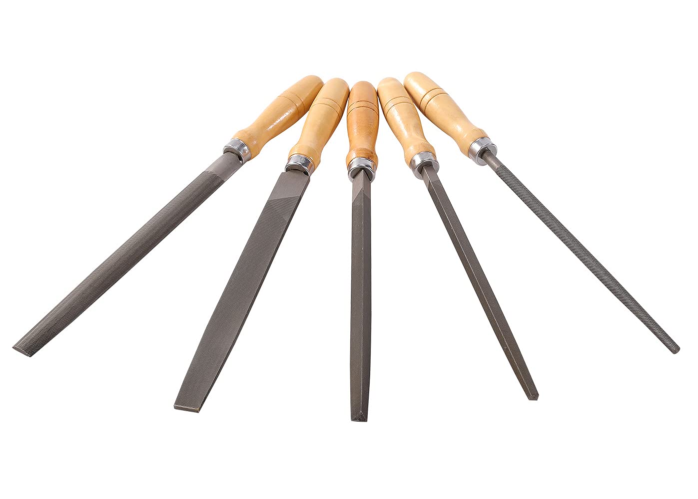 5-Piece Carbon Steel File Set with Wooden Handles - Wood, Metal & Plastic Files - Heavy Duty Steel File for DIY, Carpentry & Metalworking Projects
