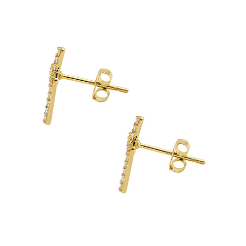 14K Yellow Gold Cross Stud Earrings with CZ Stones - 11x6mm Hypoallergenic Dainty Jewelry for Women - Perfect for Church, Weddings & Everyday Wear