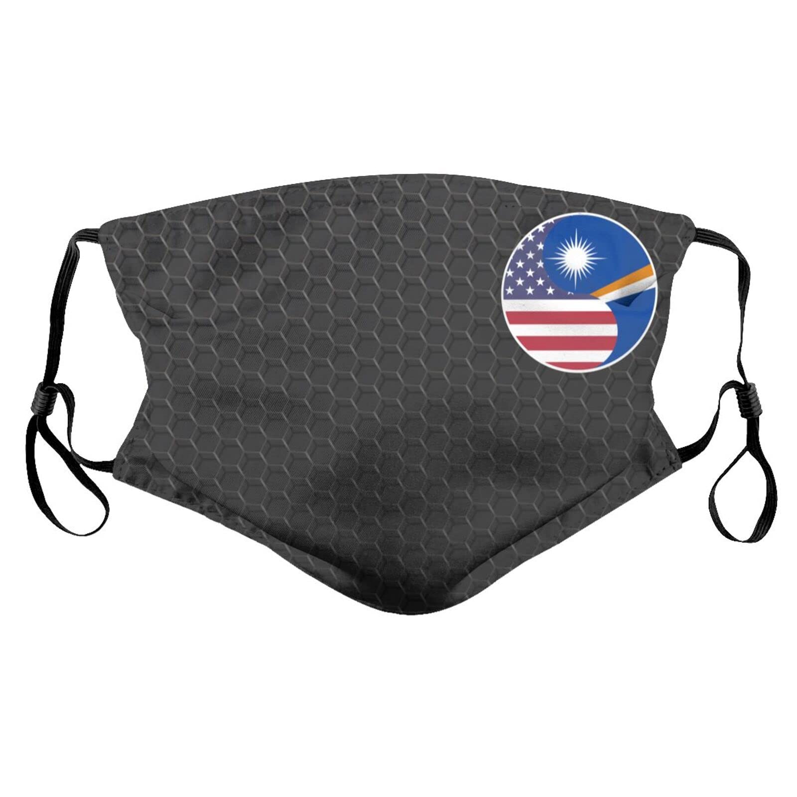 USA & Marshall Islands Yin Yang Flag Pattern Face Mask with Filter - Adjustable Reusable Face Cover for Men, Women & Kids - Perfect for Travel, School & Daily Protection