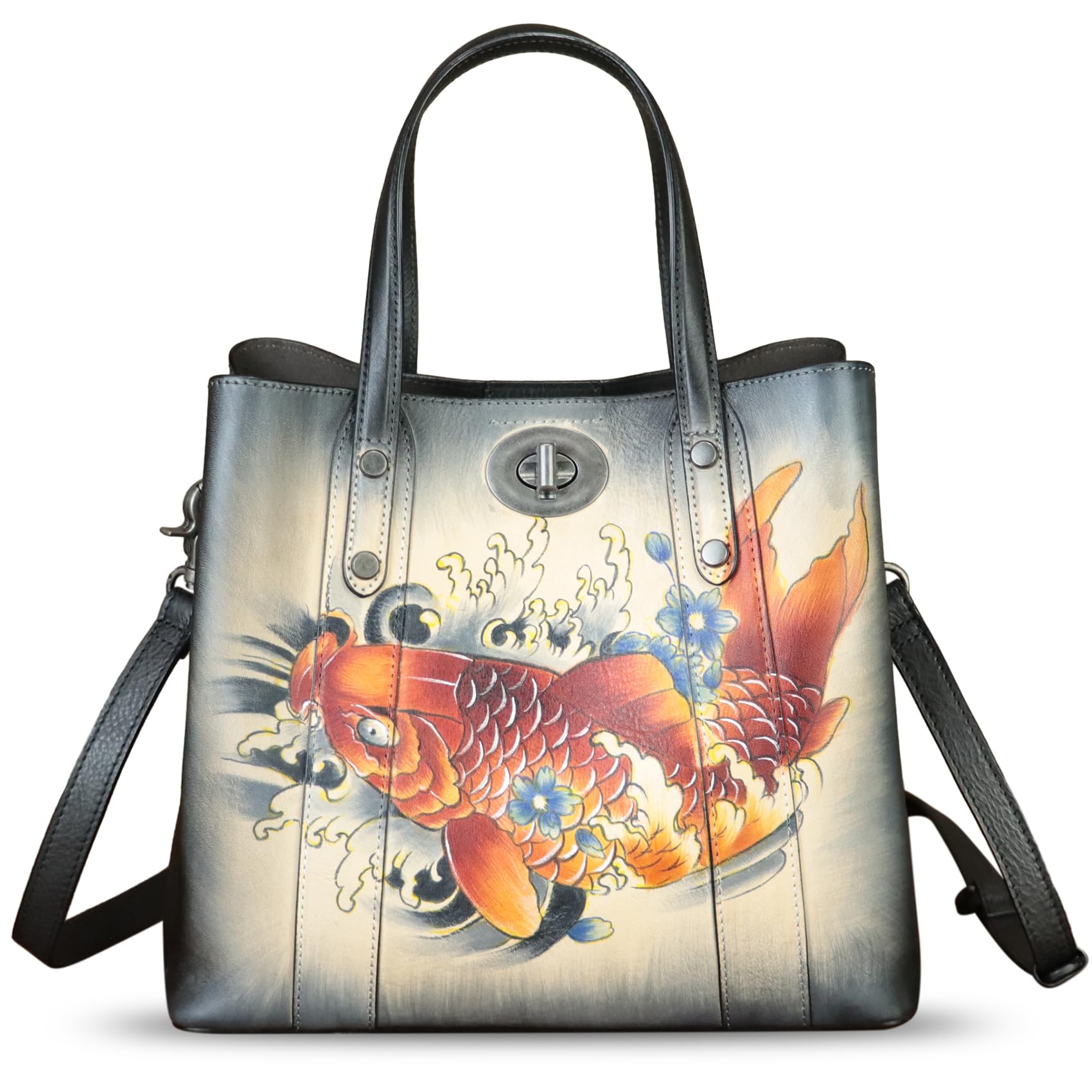 Genuine Leather Handbag for Women - Handcrafted Satchel Tote Bag with Hand-Painted Design, Casual Shoulder Purse for Work, Travel & Everyday Use