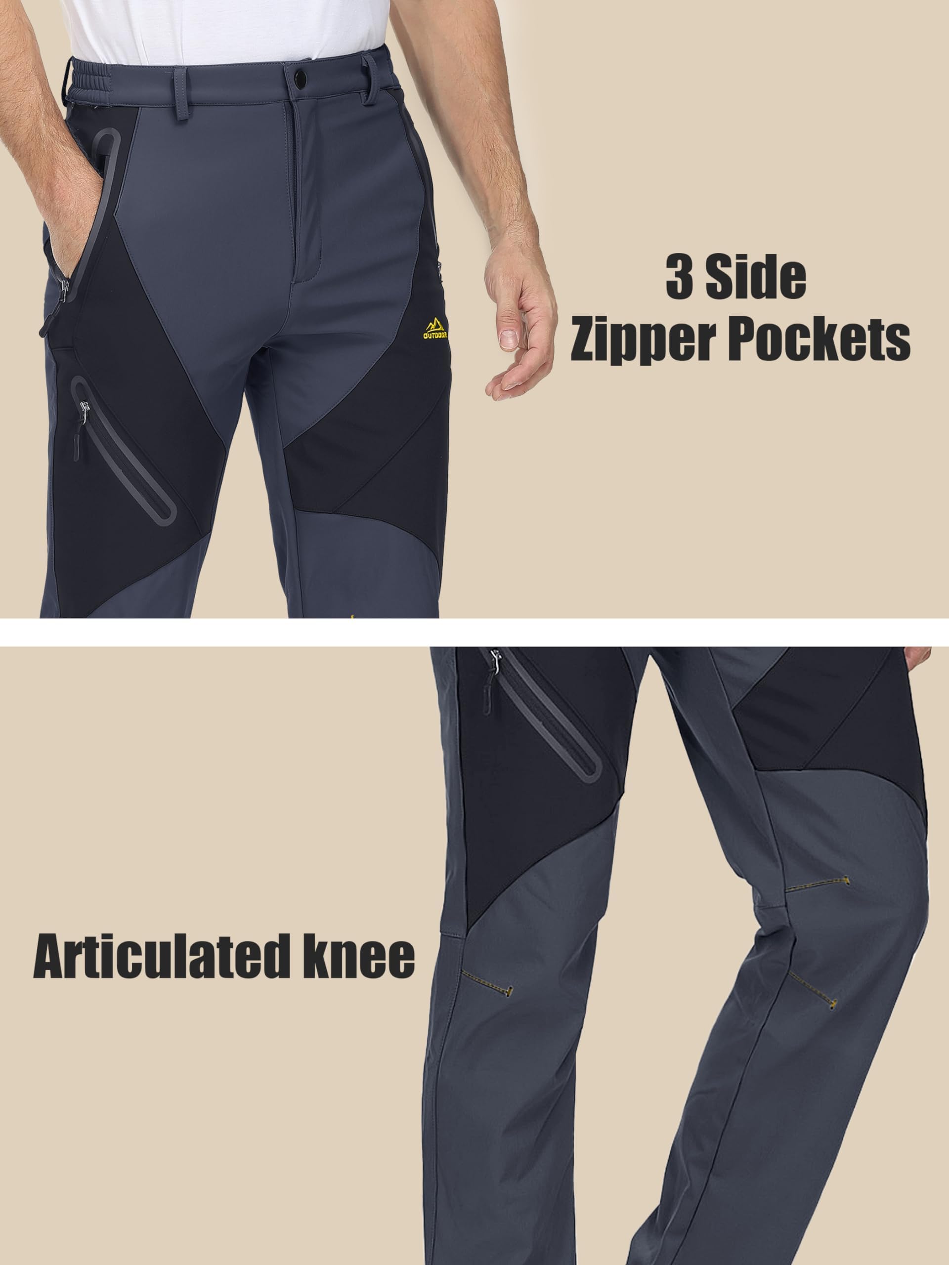 MAGCOMSEN Men's Winter Snow Pants - Fleece Lined Waterproof Ski Pants with 4 Zippered Pockets for Outdoor Activities, Hiking & Cold Weather Protection