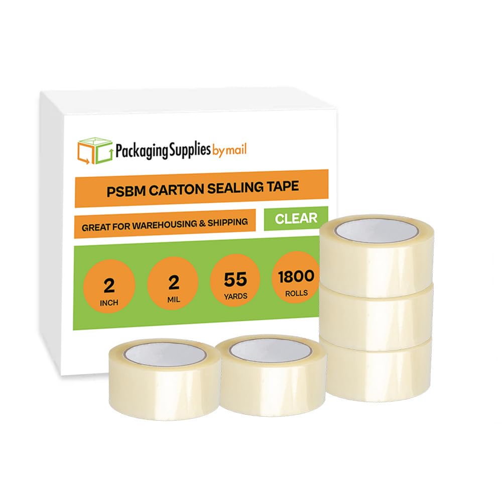 Premium Clear Packing Tape 2 Inch x 55 Yards - 2.0 Mil Thick Heavy Duty Shipping Tape (6 Rolls, 1800 Pack) - Strong Adhesive for Moving Boxes, Packaging, and Secure Shipping
