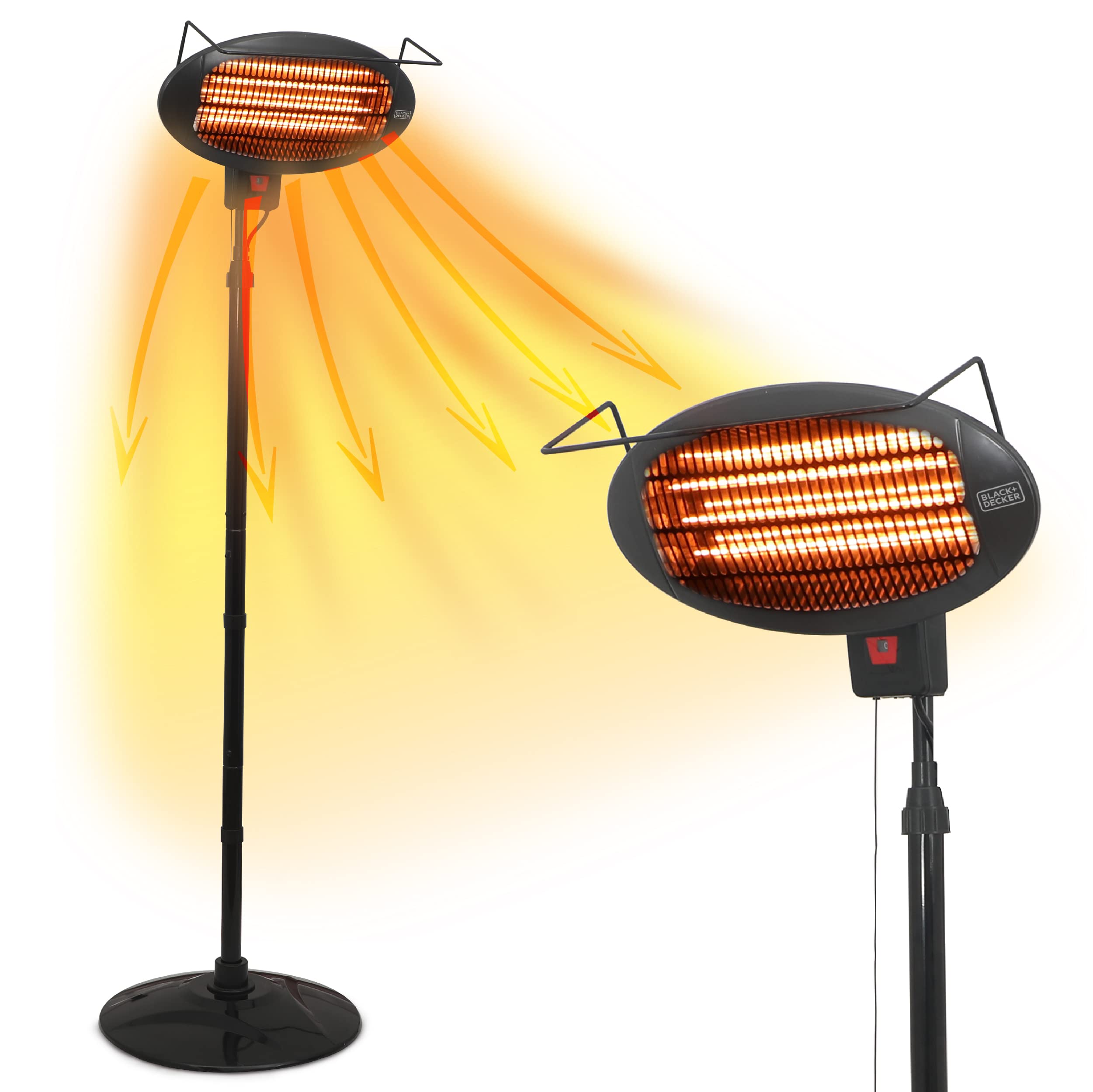 BLACK+DECKER Electric Patio Heater Stand - Outdoor Floor Heater with 3 Adjustable Heat Settings for Deck, Garden & Backyard Comfort
