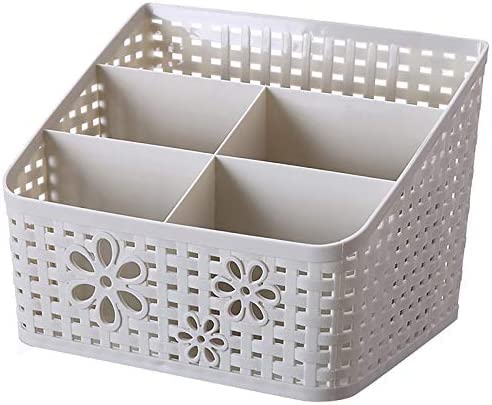 Plastic Makeup Storage Organizer Caddy with 5 Divided Compartments - Mesh Hollow Design Cosmetic Organizer for Bathroom Vanity, Shower, Kitchen & Office Desk - Perfect for Countertop Storage & Beauty Product Organization