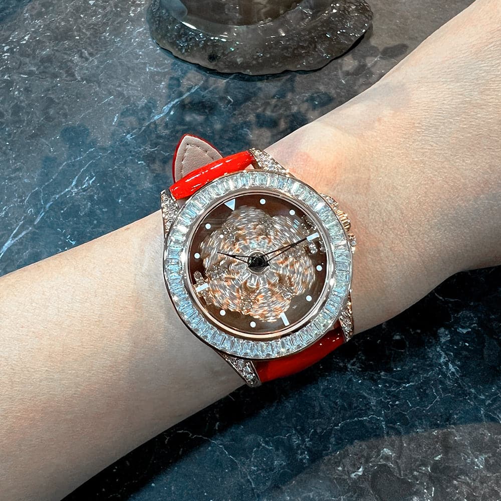 Aries Gold Red Genuine Leather Strap Women's Watch L 5045 RGW R - Elegant Timepiece for Business, Party & Everyday Wear