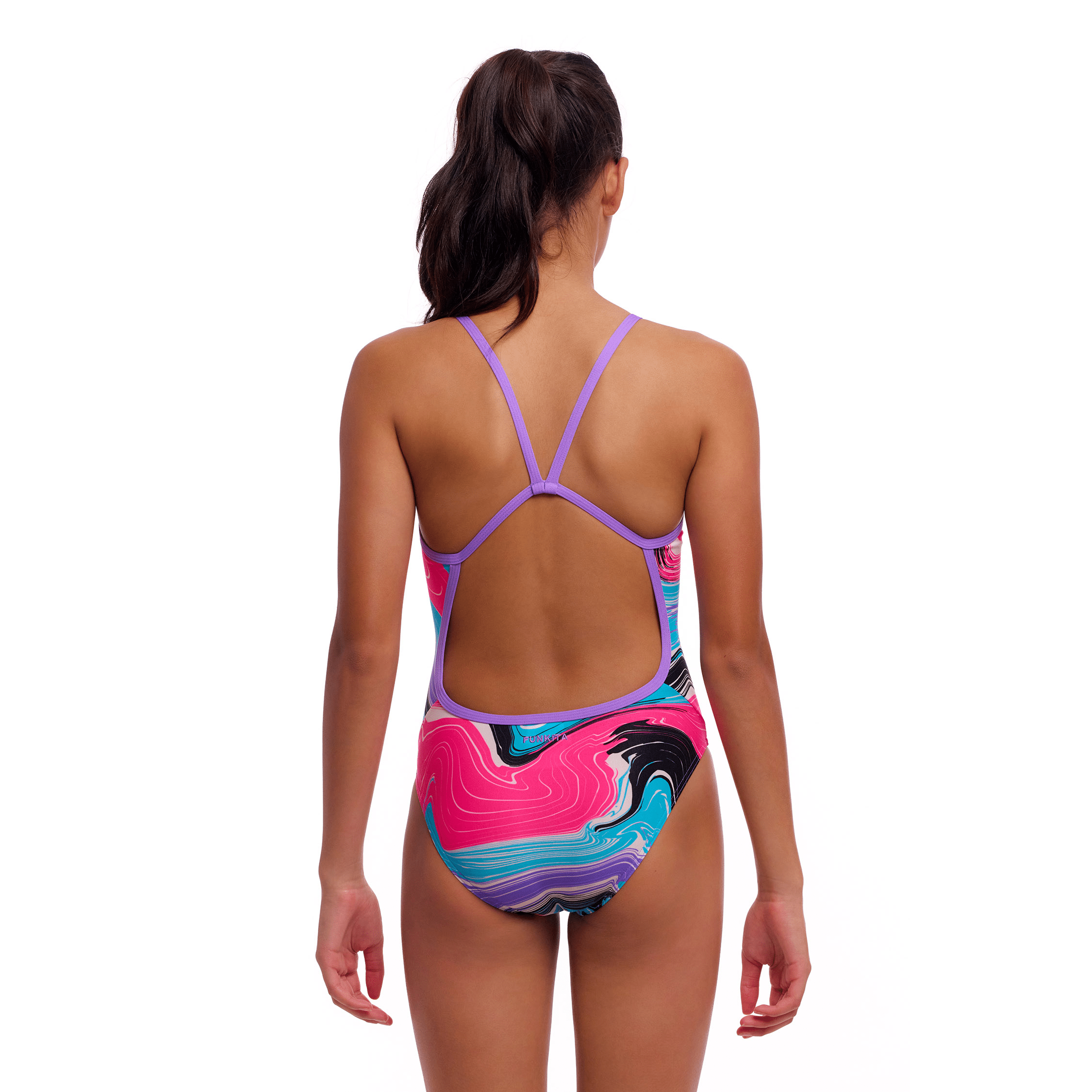 Funkita Sweetest Swirl Single Strap Girls One Piece Swimsuit - Perfect for Beach, Pool & Summer Water Activities