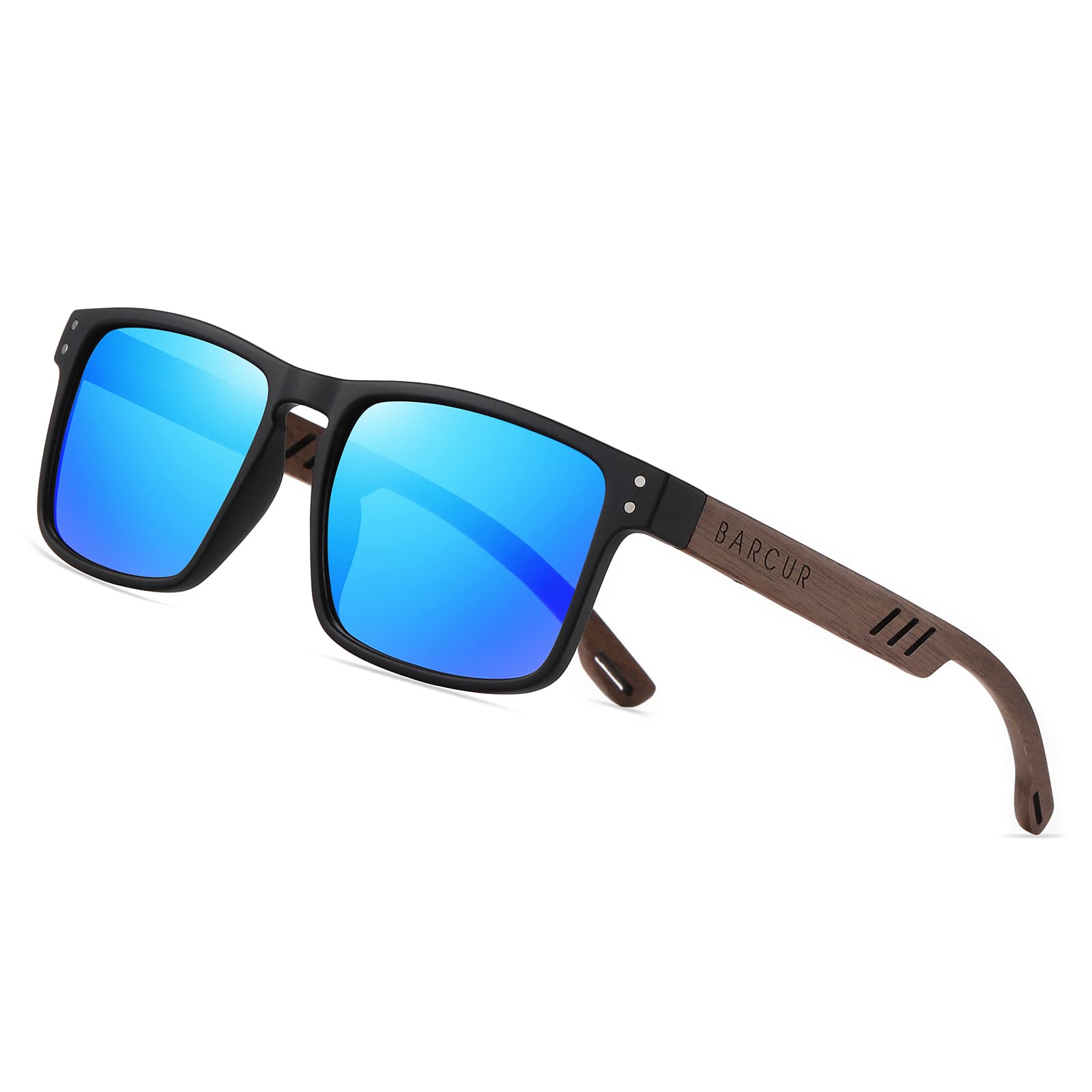 Square Wooden Sunglasses for Men - Polarized UV Protection Lenses - Walnut Wood Frame - Stylish & Durable for Outdoor, Beach, and Driving