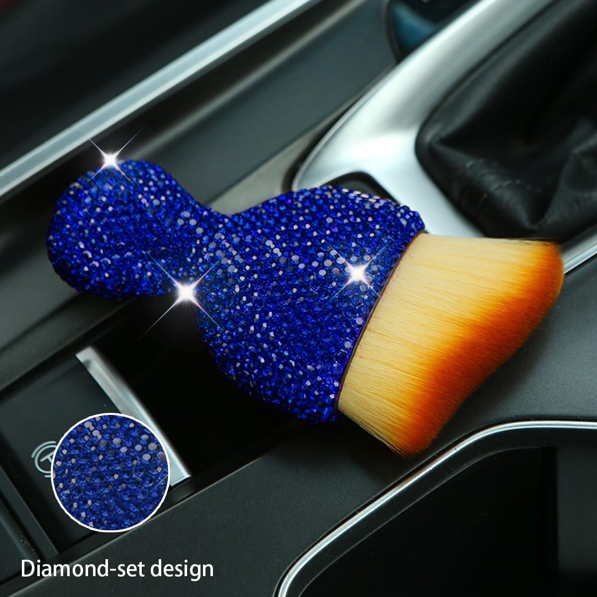 Premium Car Interior Cleaning Brush - Soft Bristle Dusting Tool with Diamond Bling Handle | Scratch-Free Dashboard, AC Vent & Interior Detailing Brush for Cars, Trucks & SUVs | Perfect for Auto Detailing, Home & Office Cleaning (Blue)