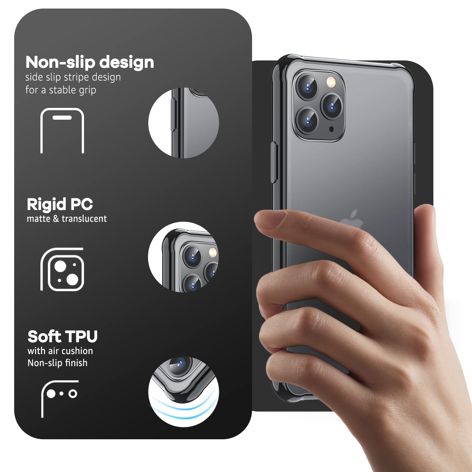 ORIbox iPhone 11 Pro Max Case - Matte Black Translucent Protective Cover with Soft Edges, Slim Lightweight Design for iPhone 11 Pro Max (6.5 Inch) - Perfect for Everyday Use, Work, School & Travel