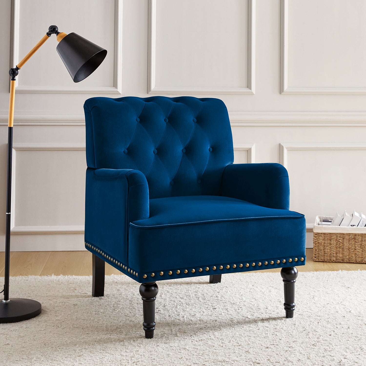 Luxury Constantino Velvet Armchair - Modern Upholstered Accent Chair for Living Room, Bedroom & Office - Soft Velvet Fabric with Sturdy Wooden Legs - Perfect for Home Decor, Relaxing & Reading