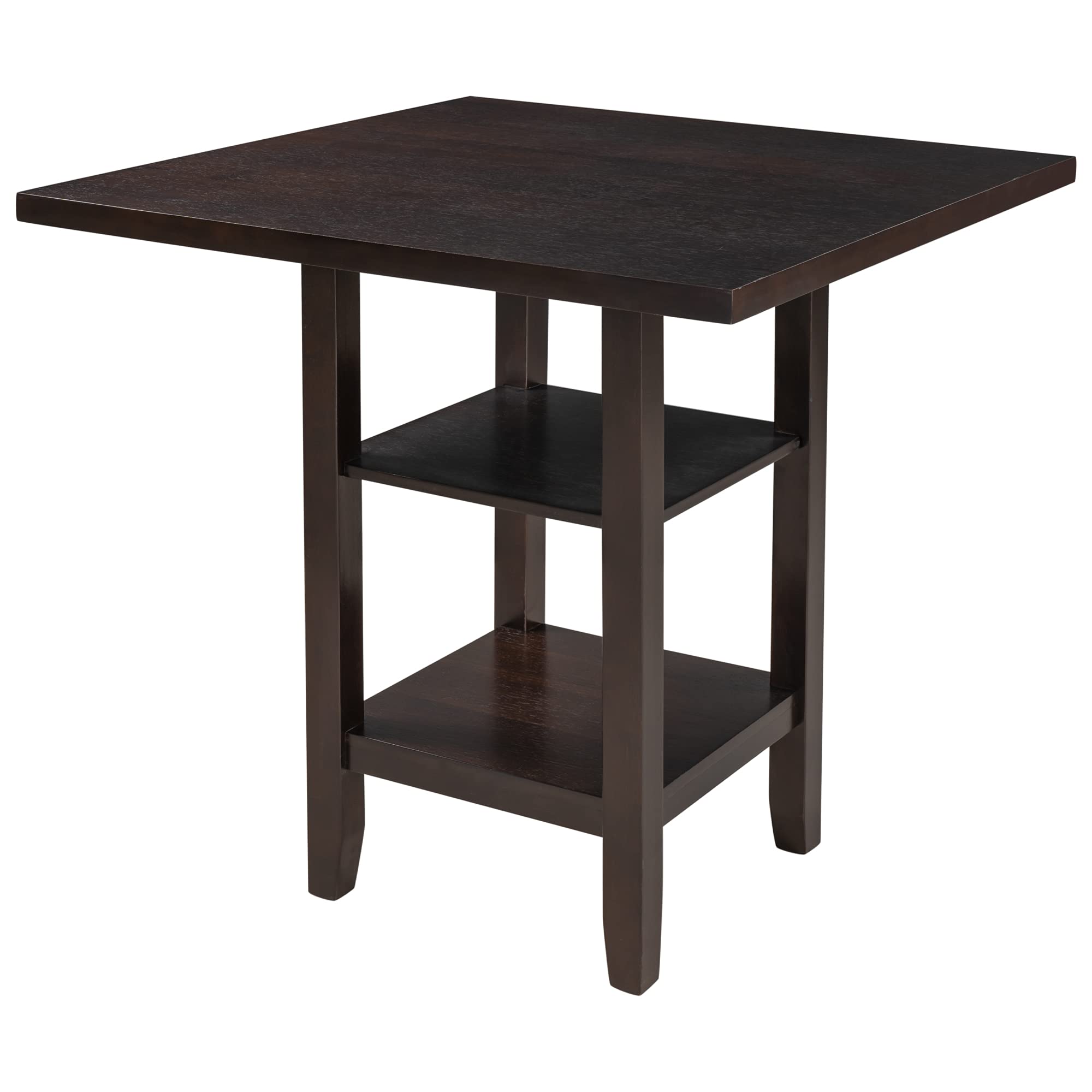 Square Dining Table - Counter Height Kitchen Table with 2-Tier Storage Shelves for Small Spaces - Espresso Finish - Perfect for Dining Rooms, Kitchens, Apartments & Breakfast Nooks