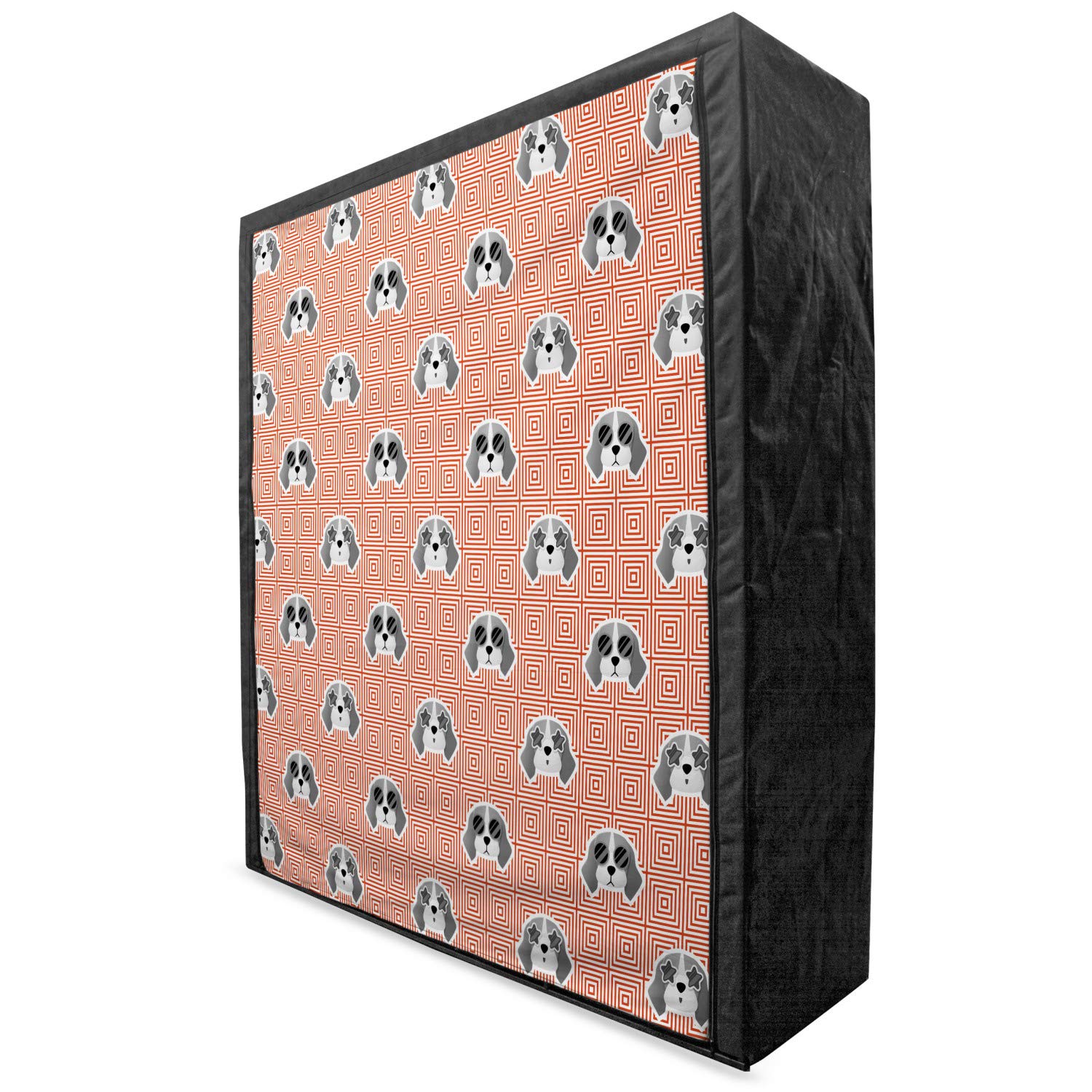 Ambesonne Dog Portable Fabric Wardrobe - Beagle Puppies with Sunglasses Abstract Geometric Pattern Checkered Squares Closet Organizer | 59 Inch Pet Clothing Storage with Shelves | Perfect for Dog Lovers' Bedroom, Nursery or Laundry Room Organization