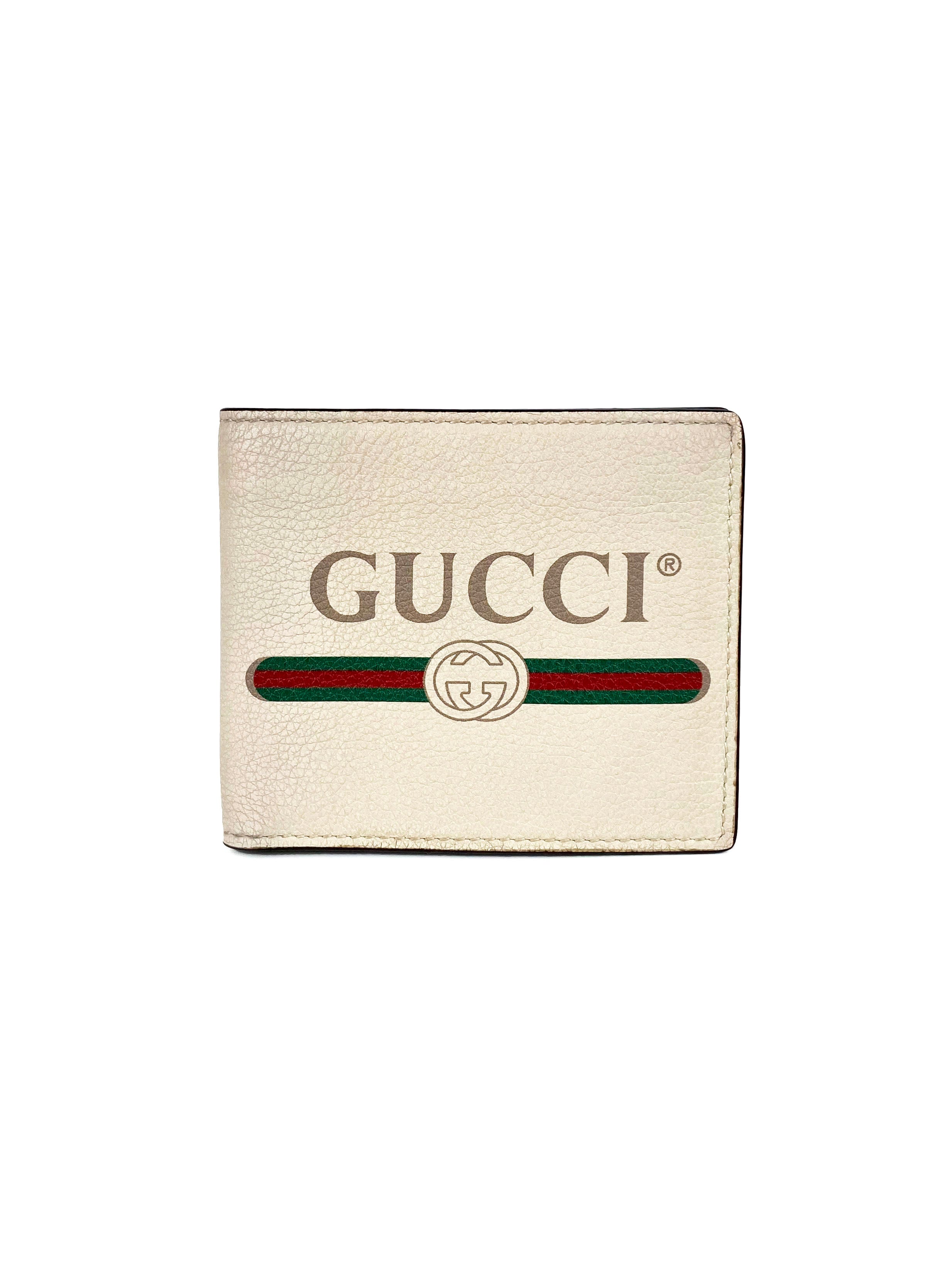 Gucci White Logo Bifold Wallet for Men - Genuine Leather Luxury Wallet with Card Slots & ID Window - Perfect for Everyday Use, Business & Travel