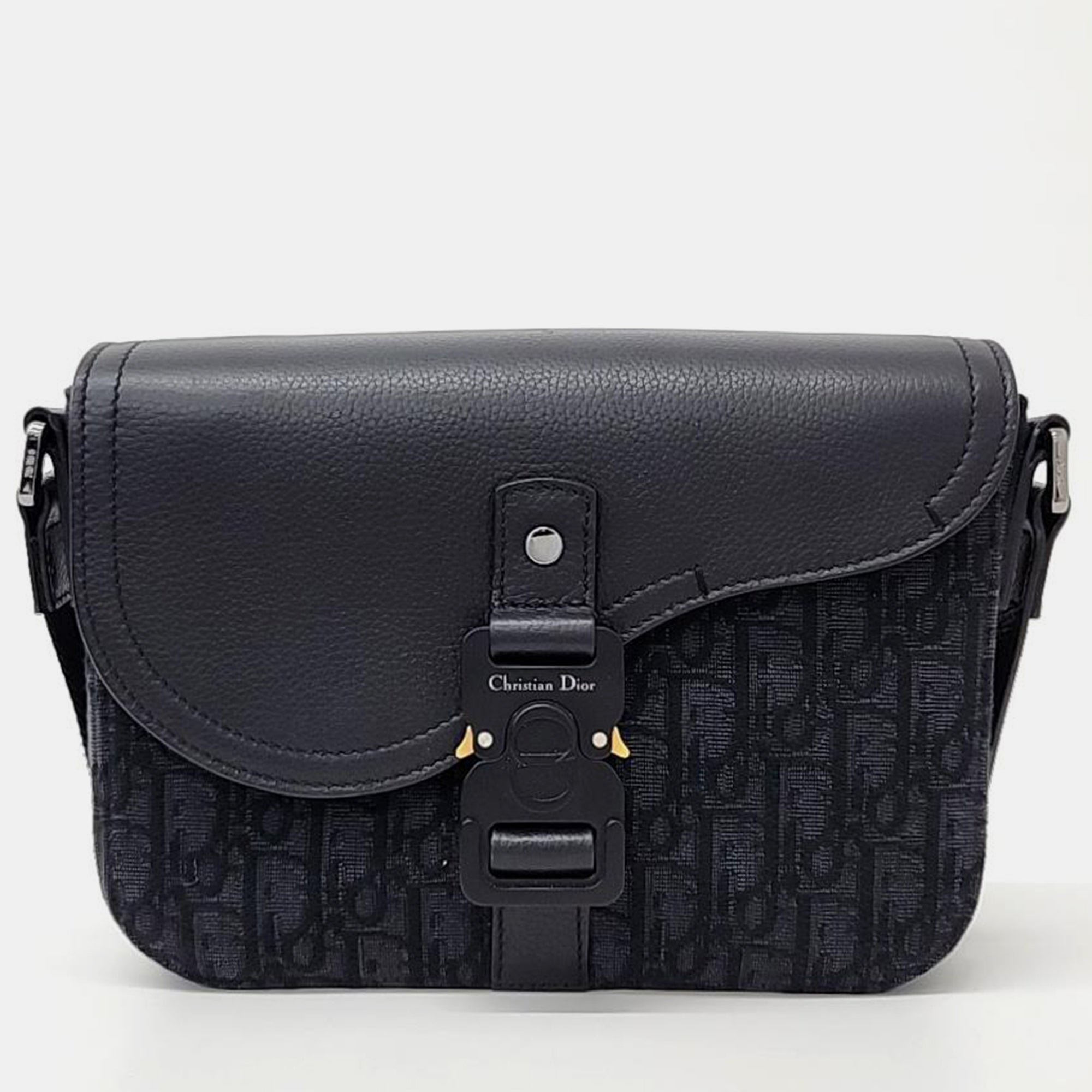 Stylish Black Canvas & Leather Mini Saddle Messenger Bag for Women & Men - Perfect for Work, Travel & Everyday Use