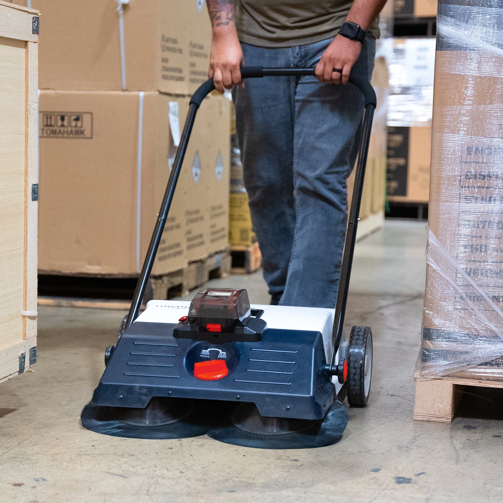 22V Battery Powered Push Sweeper with Dual Brush System - 18V Lithium Ion Cordless Floor Cleaner for Hardwood, Tile & Carpet - Ideal for Home, Office & Garage Cleaning