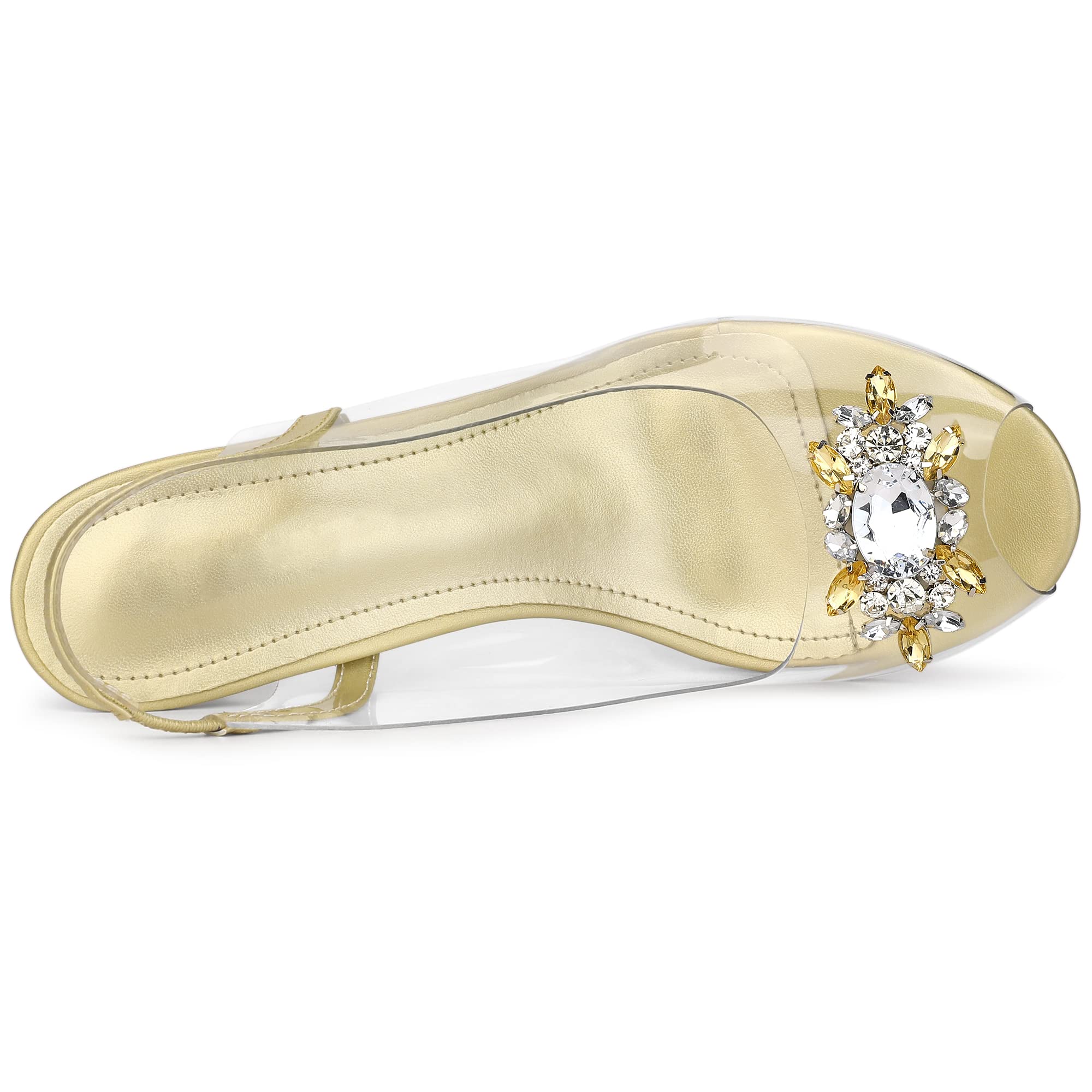 Perphy Women's Clear Slingback Rhinestone Peep Toe Block Heel Sandals - Elegant Wedding & Party Shoes for Bridesmaids, Prom, Evening Events