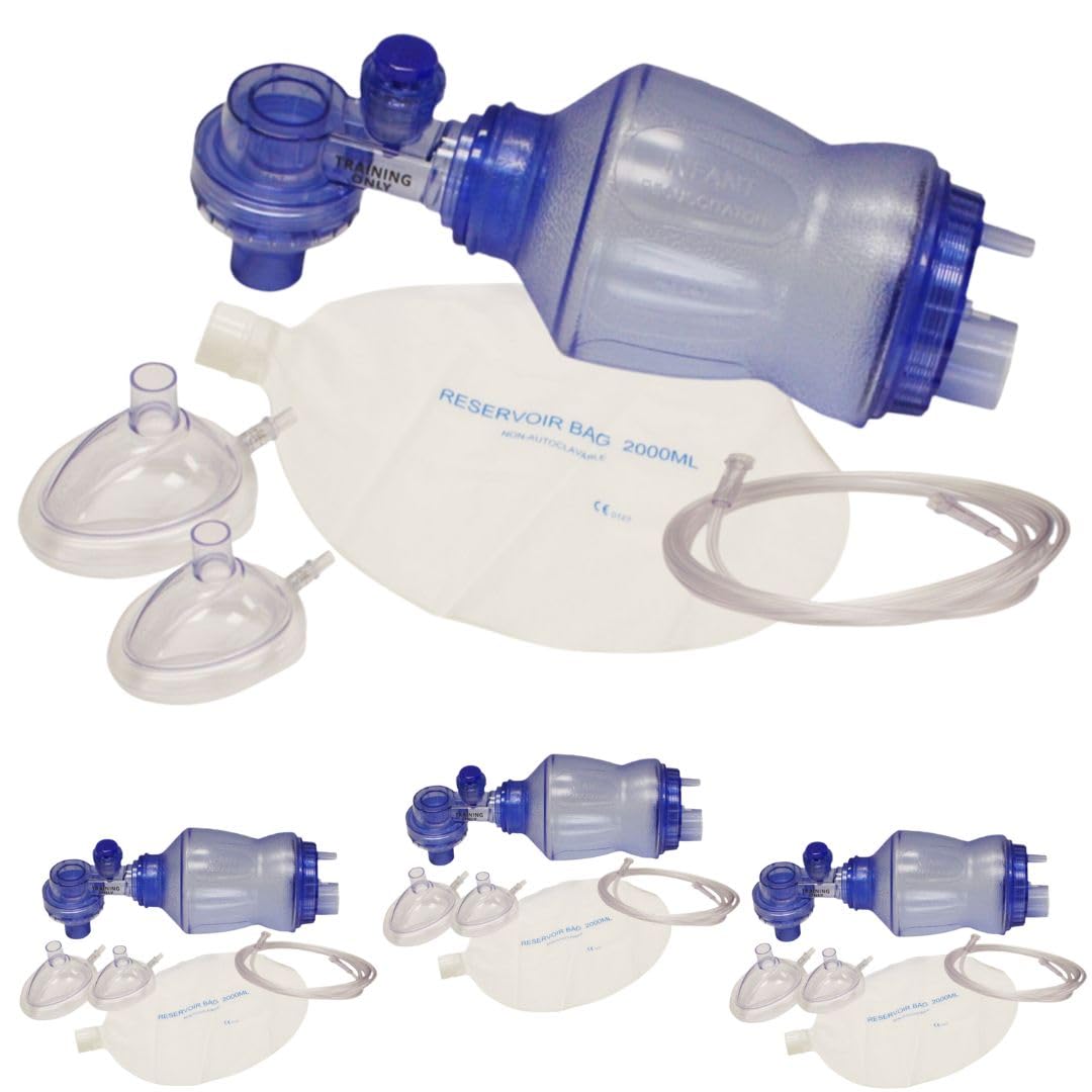 MCR Medical 4-Pack CPR Training Bag Valve Mask (BVM) for Infants - Includes Mesh Storage Bag - BVM-3021-004 - Ideal for EMT Training, First Aid Classes & Emergency Preparedness Kits