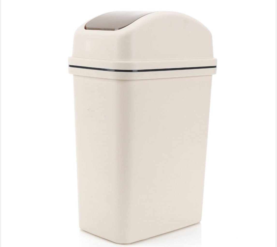 Stainless Steel Swing Lid Trash Can - 10L/15L High Capacity Durable Garbage Bin for Kitchen, Bathroom, Office & Home - Odor-Proof Waste Basket with Foot Pedal (Beige, Large) - Perfect for Waste Disposal in Any Room