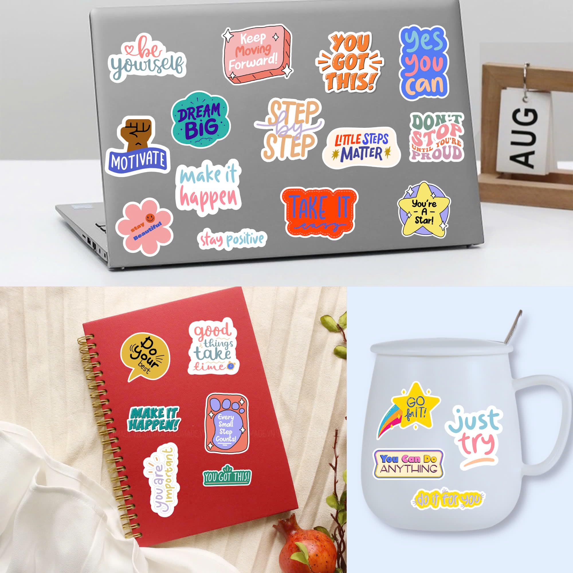 Motivational Vinyl Stickers - Inspirational Positive Quote Decals for Water Bottles, Skateboards & Laptops - Encouraging Gift Ideas for Students, Kids & Teens - Perfect for School, Work & Daily Motivation