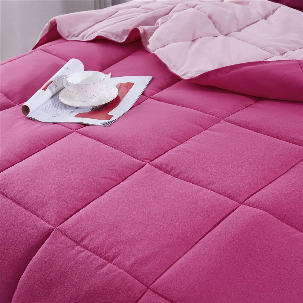 Premium 300 GSM Goose Down Comforter Set - Super Soft 100% Organic Cotton Lightweight Quilt for Twin XL Bed | All-Season Luxury Bedding for Cozy Sleep & Home Decor (Pink)