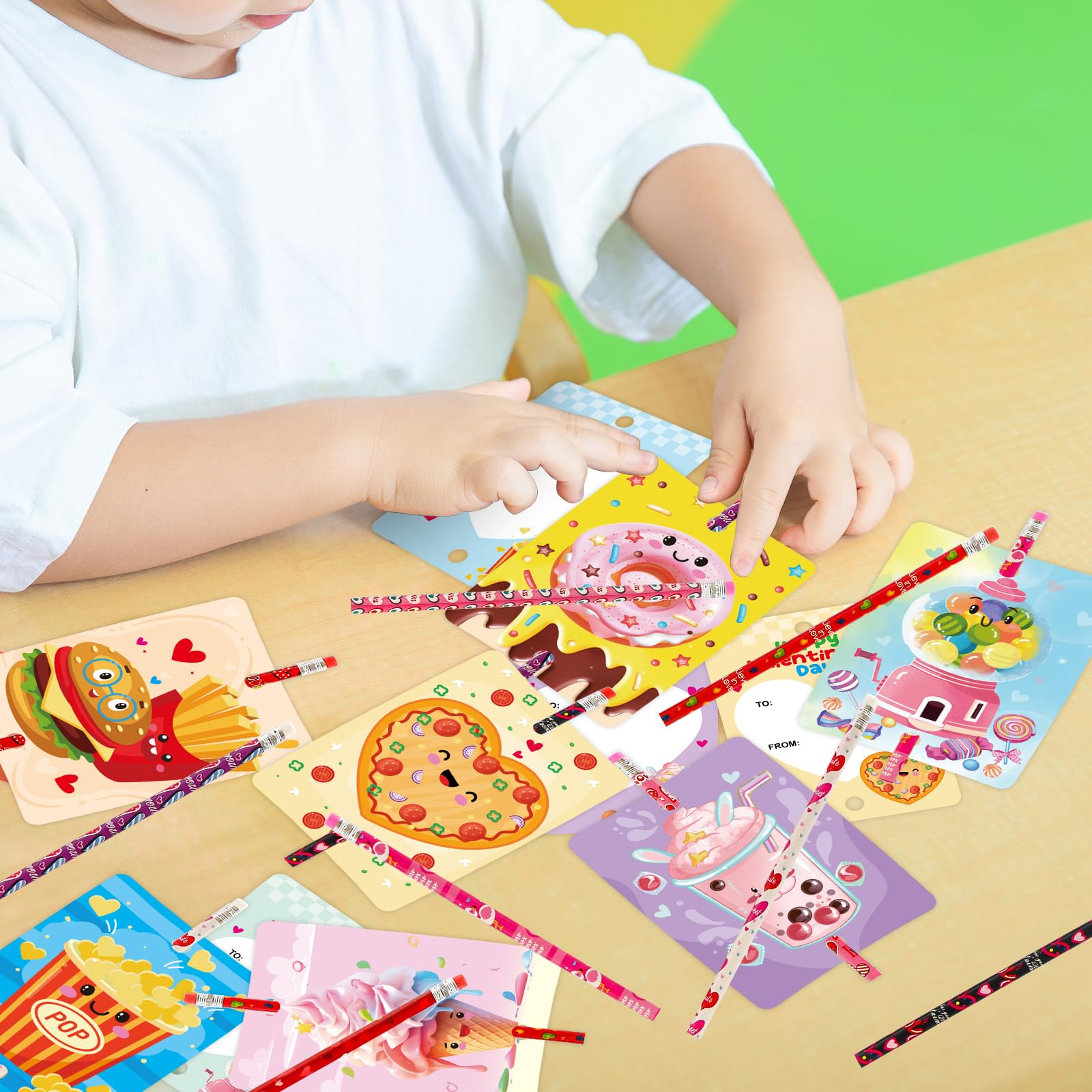 Valentine's Day Classroom Exchange Cards with Pencils - 28Pcs Treasure Cove Student Party Favors for School Celebrations, Valentine's Gifts & Classroom Activities