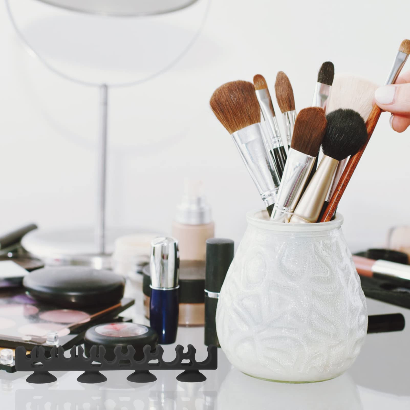 Premium Silicone Makeup Brush Holder - Black Makeup Brush Drying Rack & Organizer for Eyeliner, Painting Pens, Pencils | Perfect for Vanity, Bathroom & Travel Beauty Storage