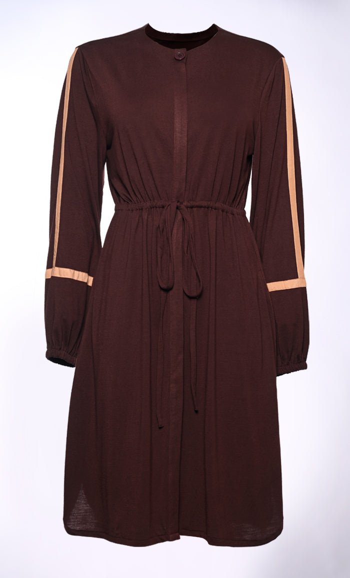 Stylish Brown Button Down Tunic with Contrasting Color Trim - Perfect for Casual Outings & Office Wear