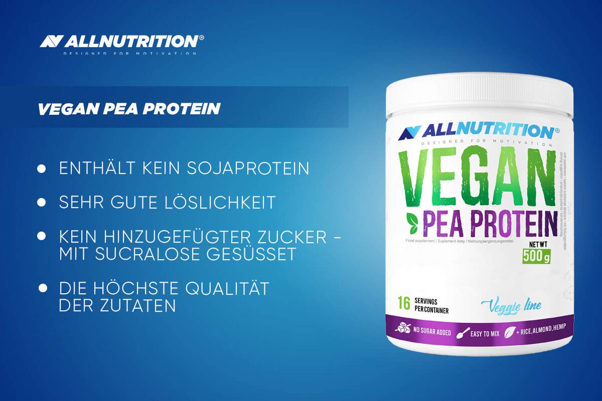 Allnutrition Vegan Pea Protein Powder - Vanilla Flavor 500g | Plant-Based Protein Supplement for Muscle Recovery, Smoothies & Baking | Dairy-Free & Gluten-Free