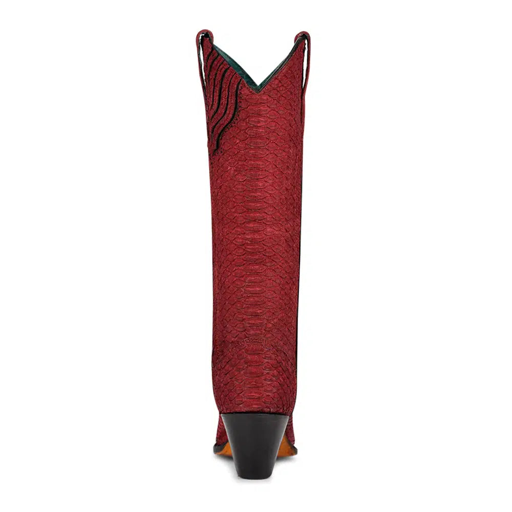 **Women's Red Western Cowgirl Python Tall Boots A4194 - Stylish Rodeo & Country Fashion for Cowgirls**    *Use Scenarios: Perfect for rodeos, country dancing, horseback riding, and western-themed events.*