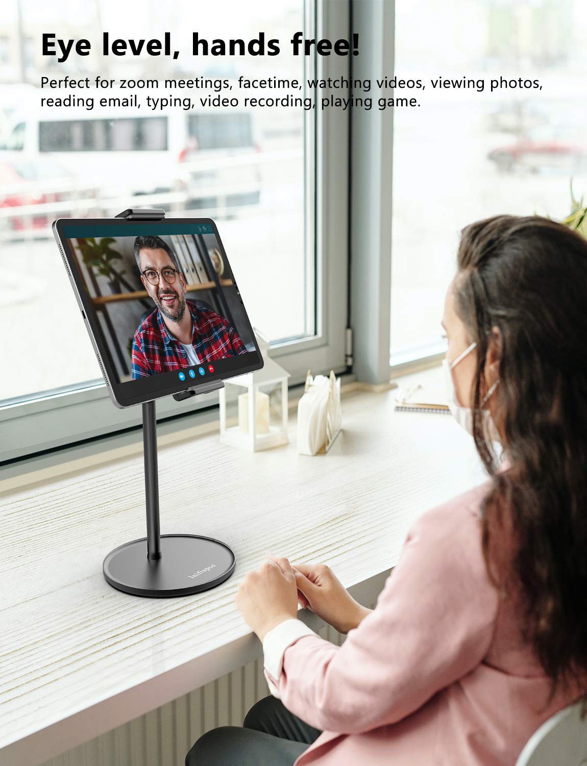 Adjustable Tablet Stand for 4.7''-13'' Screens - Multi-Angle & Height Adjustable Holder for iPad Pro 11/12.9, iPad Air/Mini, Microsoft Surface Pro - Perfect for Desk Work, Watching Movies & Video Calls
