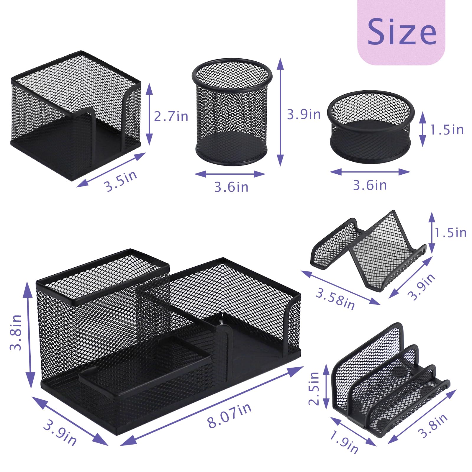 EXOFC Mesh Desk Organizer Set - Black Office Desk Accessories with Pen Holder & Paper Clip Holder, School & Home Office Supplies Caddy | Perfect for Workspace Organization, Study Desk & Remote Work Setup