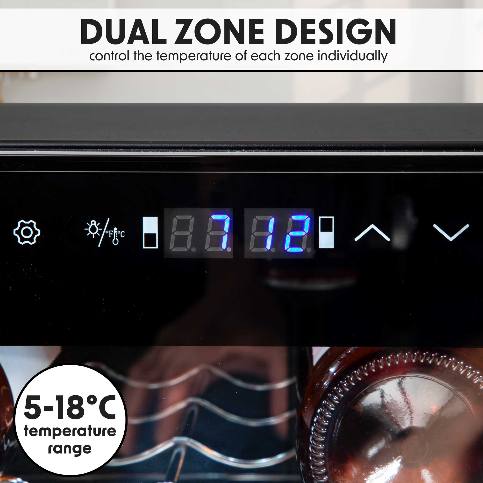 Baridi 52 Bottle Dual Zone Wine Cooler Refrigerator with Touch Controls & LED Display - Black (DH236) - Perfect for Home Bars, Restaurants, and Wine Cellars